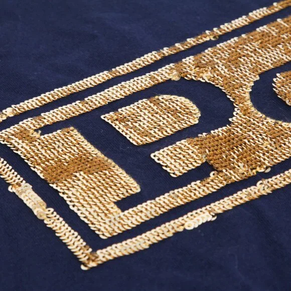 NWT Polo Ralph Lauren Gold Sequin POLO Logo Womens Navy Cotton T-Shirt, Small - Picture 5 of 10